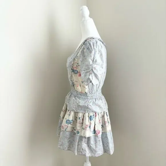 SALE! loveshackfancy - roth dress mini ruffled v-neck puff sleeves print floral - Picture 5 of 9